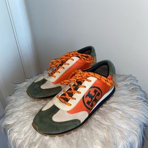 Tory Burch colorblock orange and green sneakers size 8.5